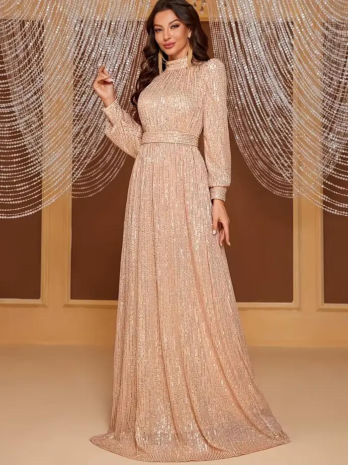 Robe longue rétro élégante à manches longues pour femme – Parfaite pour les soirées