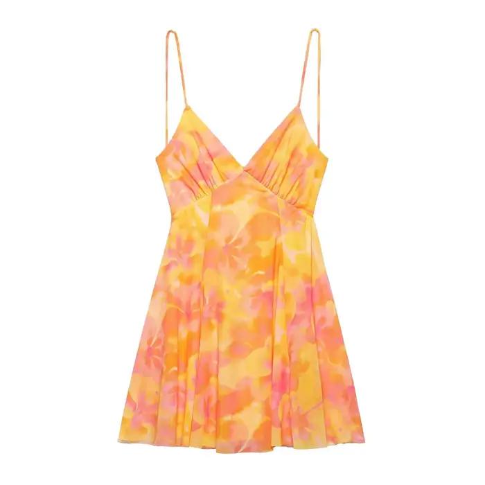 Nouvelle Robe Léopard Femme Été Mini en Tulle Imprimé Dos Nu Vintage Maille Sans Manches Chic pour Vacances