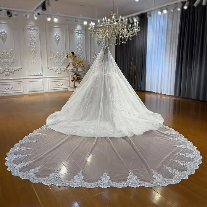 Amanada Novias voile de mariée long avec bordure en dentelle de luxe