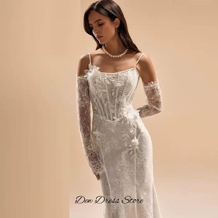 Robe de mariée sirène élégante avec appliques de fleurs faites à la main