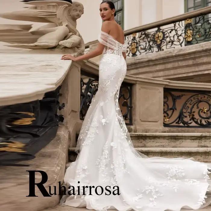 Ruhair attrayant sirène robes De mariée pour les femmes dentelle Appliques hors De l'épaule Corset Robe
