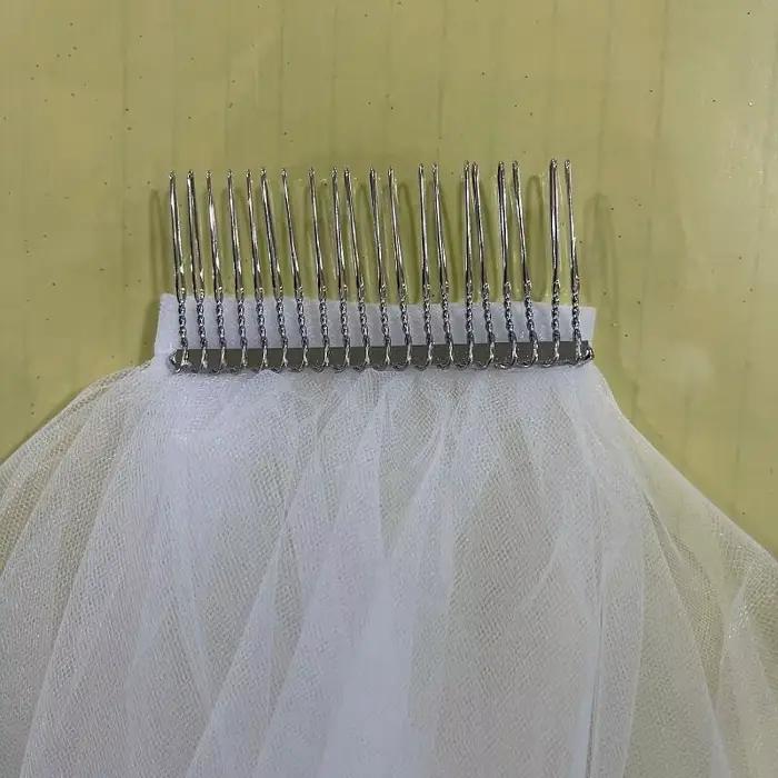 Voile de Mariage court bon marché avec peigne, bord coupé, 2 couches, accessoires de Mariage simples, 2024