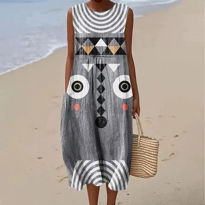Robe sans manches 26 Nouveau style Grande taille Décontractée Col rond Imprimé géométrique 3D