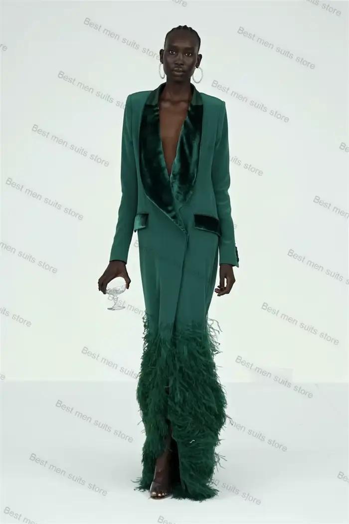 Costume 1 pièce en plumes vertes pour femmes