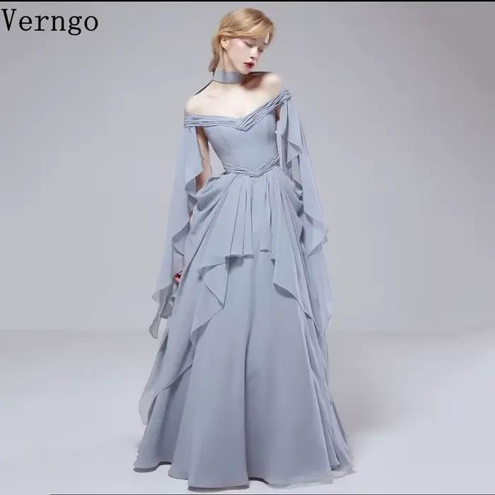 Robe de soirée en mousseline de soie bleue Verngo