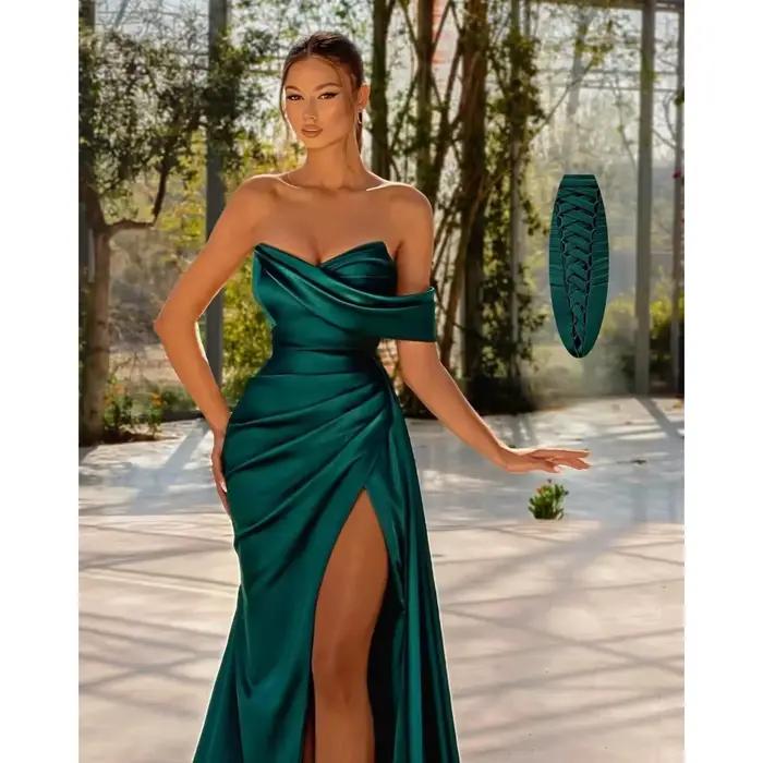 Robes de demoiselle d'honneur simples en satin pour femmes avec fente