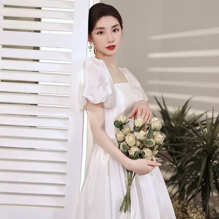 Robe de mariée française en polyester et dentelle, style forêt, cintrée à la taille, robe trapèze personnalisable pour femmes occasions spéciales