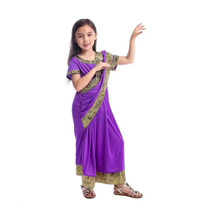 Robe Sari indienne pour filles, Kaftan, Vêtements, Costumes de Cosplay d'Halloween, Costume de Performance Nationale