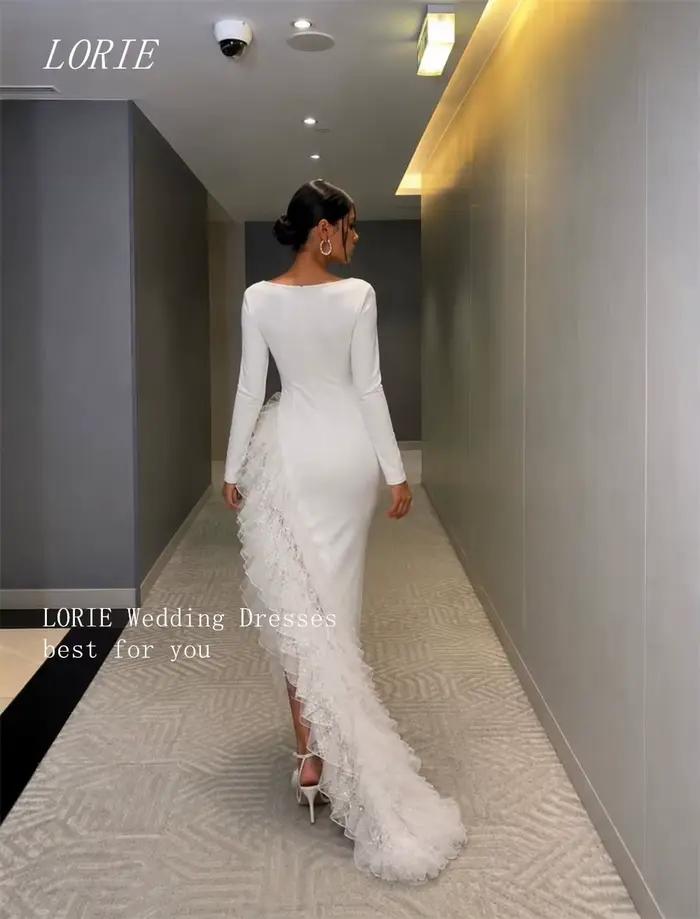LORIE Robe de mariée civile de luxe style sirène, col bateau, avec fente latérale, en dentelle, pour fiançailles et mariage, personnalisable 2026