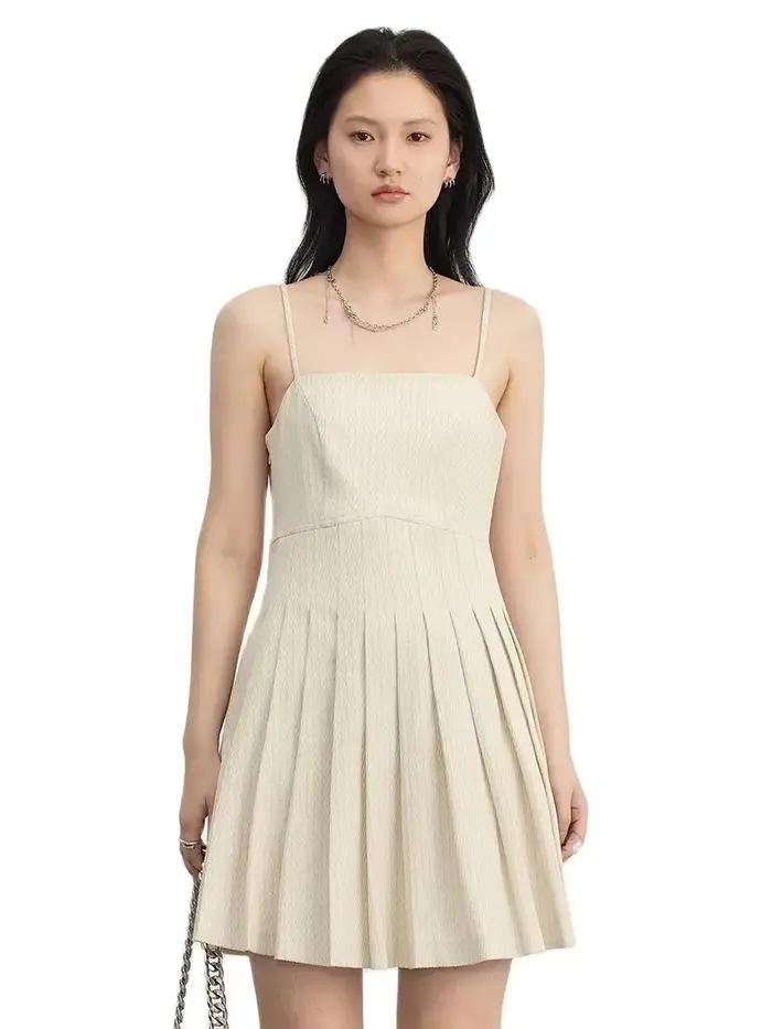 CHIC VEN nouvelles robes pour femmes solide taille haute sergé Jacquard a-ligne plissée robe goutte bureau dame vêtements printemps été 2025