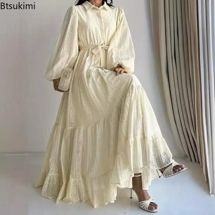 Nouvelle Robe Longue Arabe Tendance pour Femme 2026 – Robes de Soirée Printemps-Automne avec Ceintures – Kaftan
