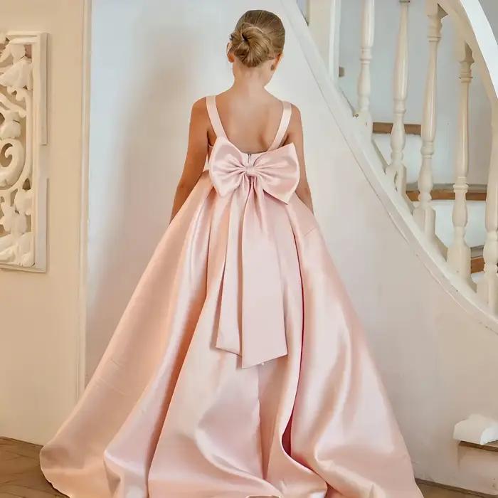 Robe de demoiselle d'honneur blanche pour mariage avec nœud en satin