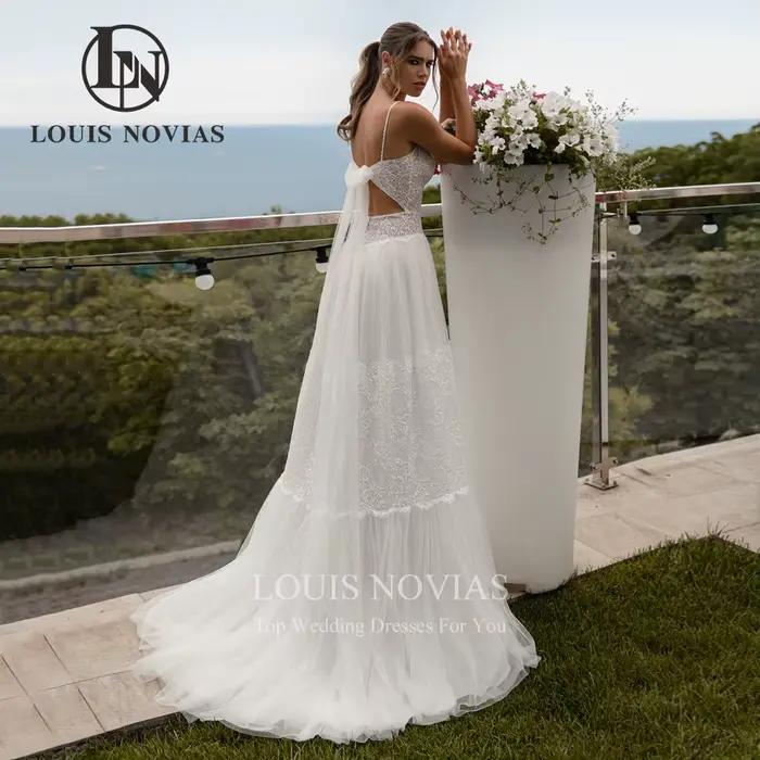 LOUIS NOVIAS robe De mariée trapèze légère Style Boho perlée bretelles Spaghetti broderie