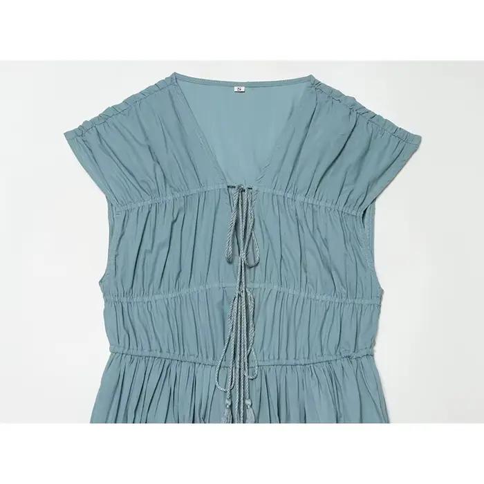 Robe longue femme été 2026 élégante et décontractée pour les vacances style moderne polyester sans manches col en V