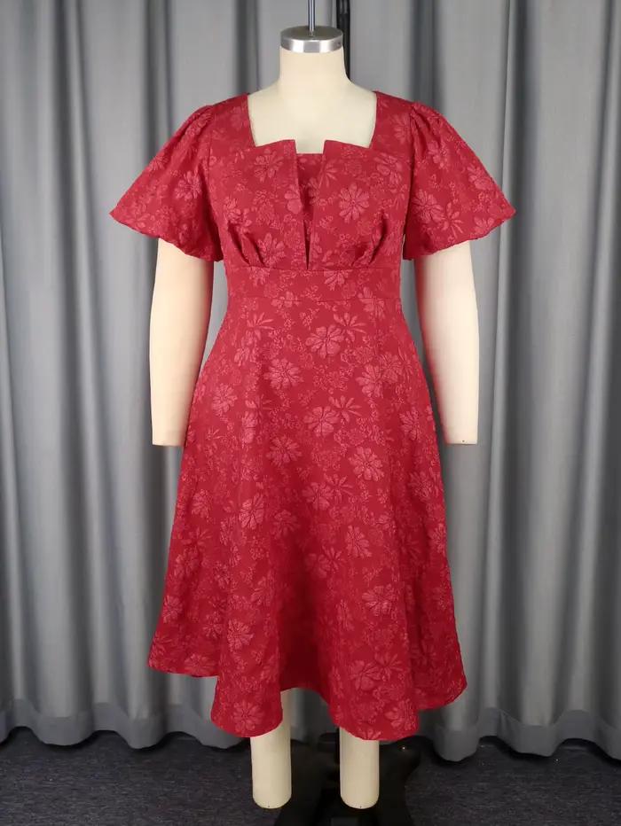 Jacquard Dresses for Women Square Collar Short Puff Sleeves High Waist A Line Fashion Celebrate Homecoming Event Party Gowns