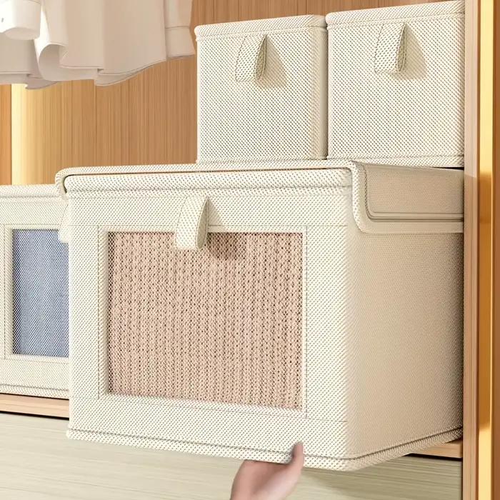 Grande boîte de rangement en toile pliable avec fenêtre transparente – Organiser et ranger les vêtements, gain de place, organisateur de placard à domicile