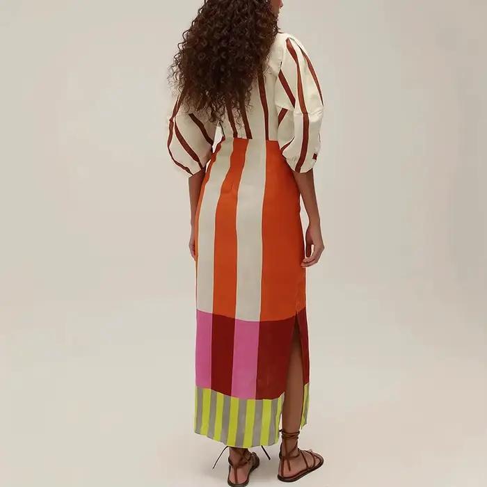Robe en polyester chic imprimée longue col en V pour femmes occasions formelles vintage style