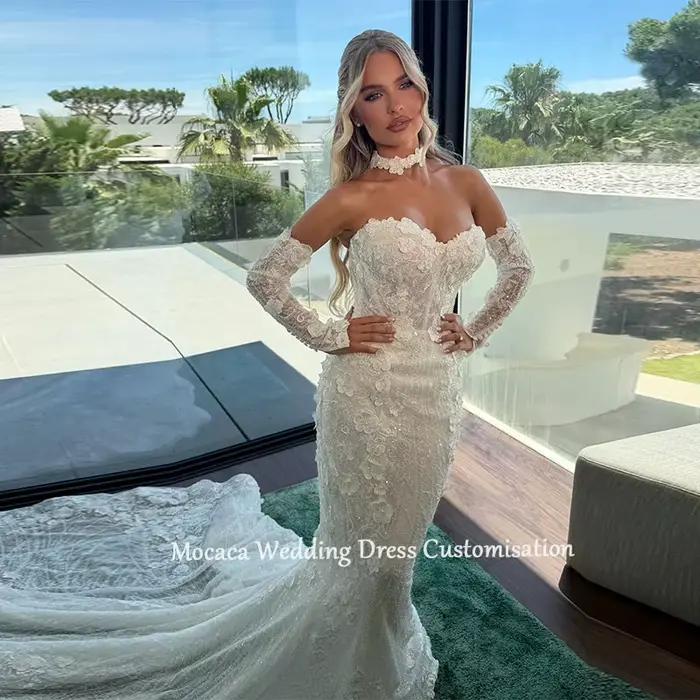 Robes de mariée sirène en dentelle exquises personnalisées Mocaca