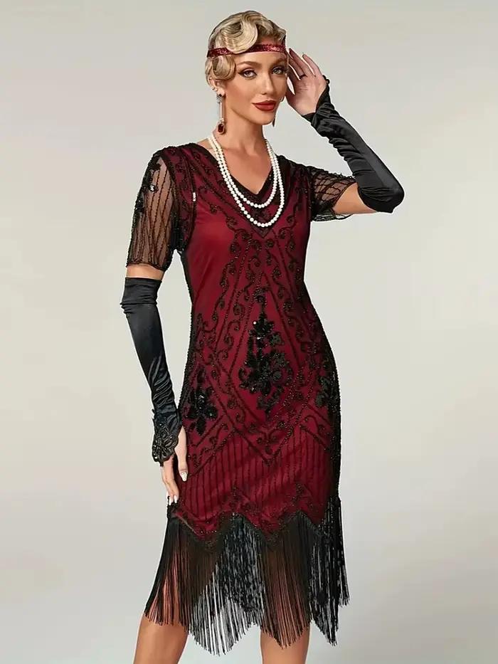 Robe à paillettes perlées embellie pour femmes