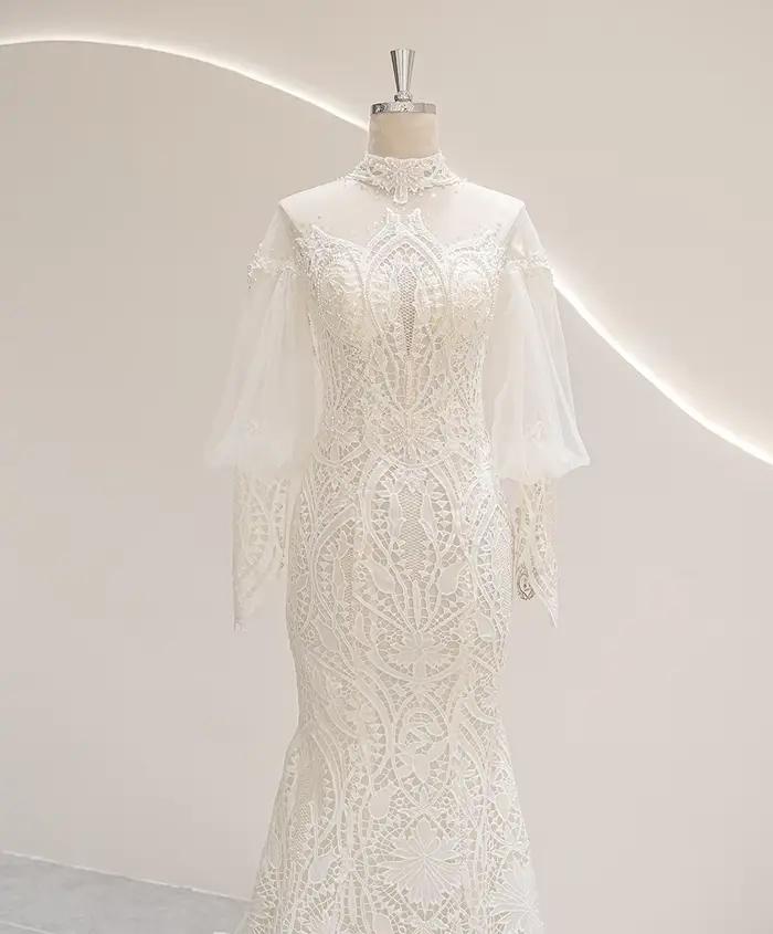 9277 personnalisé haut cou robe de mariée sirène robes