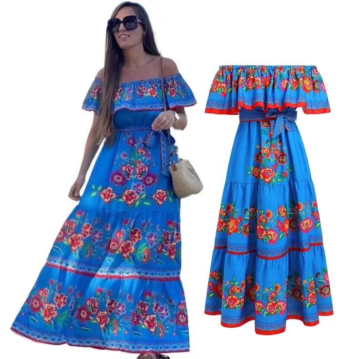 Robe traditionnelle ethnique à imprimé floral pour femmes