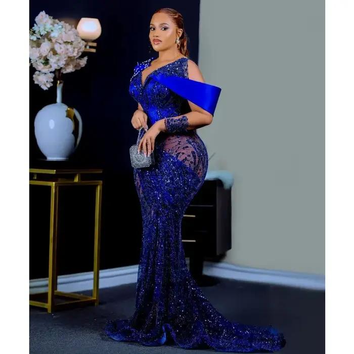 Robe de bal Aso Ebi bleu royal