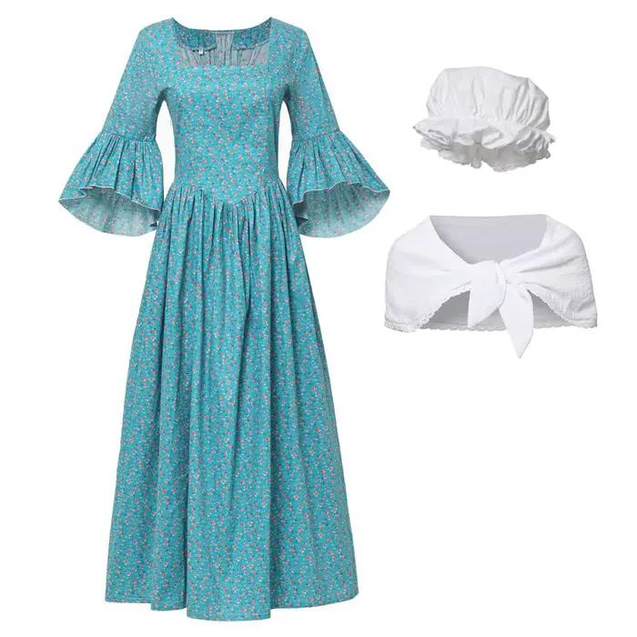 Robe de bal florale médiévale et coloniale