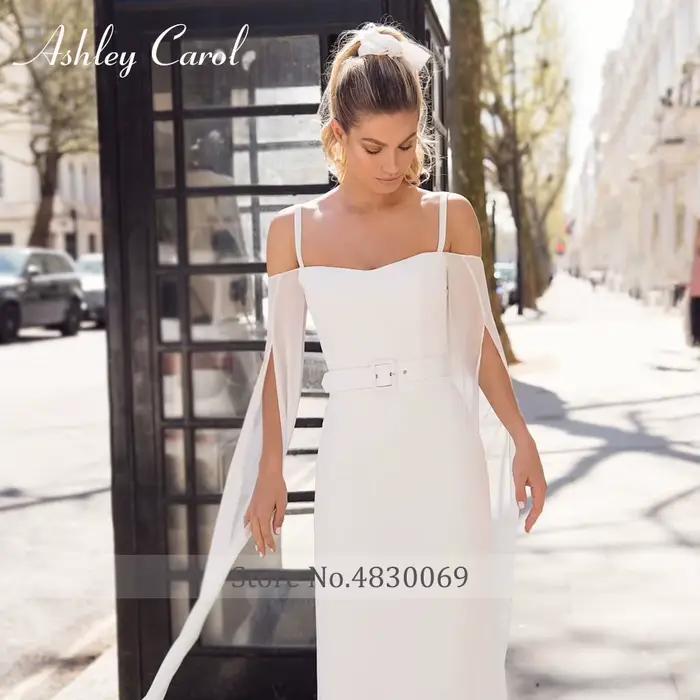 Ashley Carol-Robe de Mariée Sirène Élégante en Mousseline de Soie, Bretelles Spaghetti, Sans Bretelles, Simple, pour Patients, Quelle que soit la Robe de Mariée