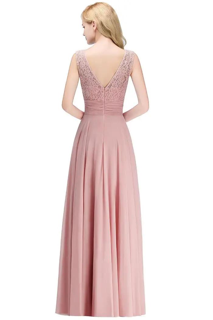 Robe longue de demoiselle d'honneur en mousseline de soie