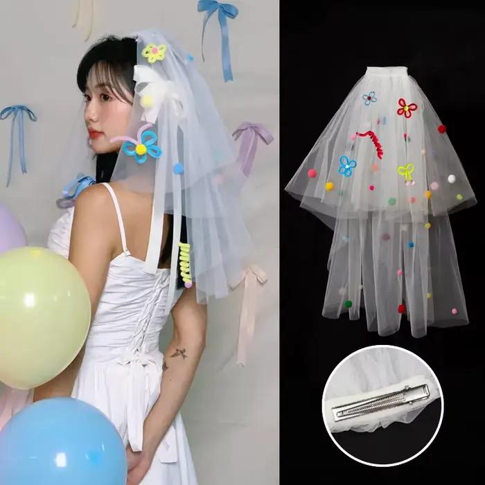 Voile de mariée en tulle à pompons 2026 avec clip