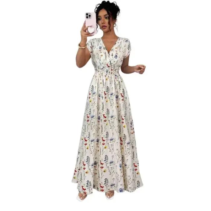 Robe longue élégante à col en V style français