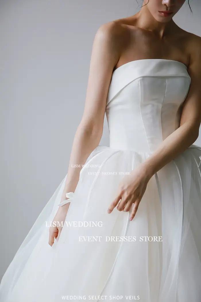LISM élégant bretelles une ligne corée robes de mariée fée Tulle arc robe
