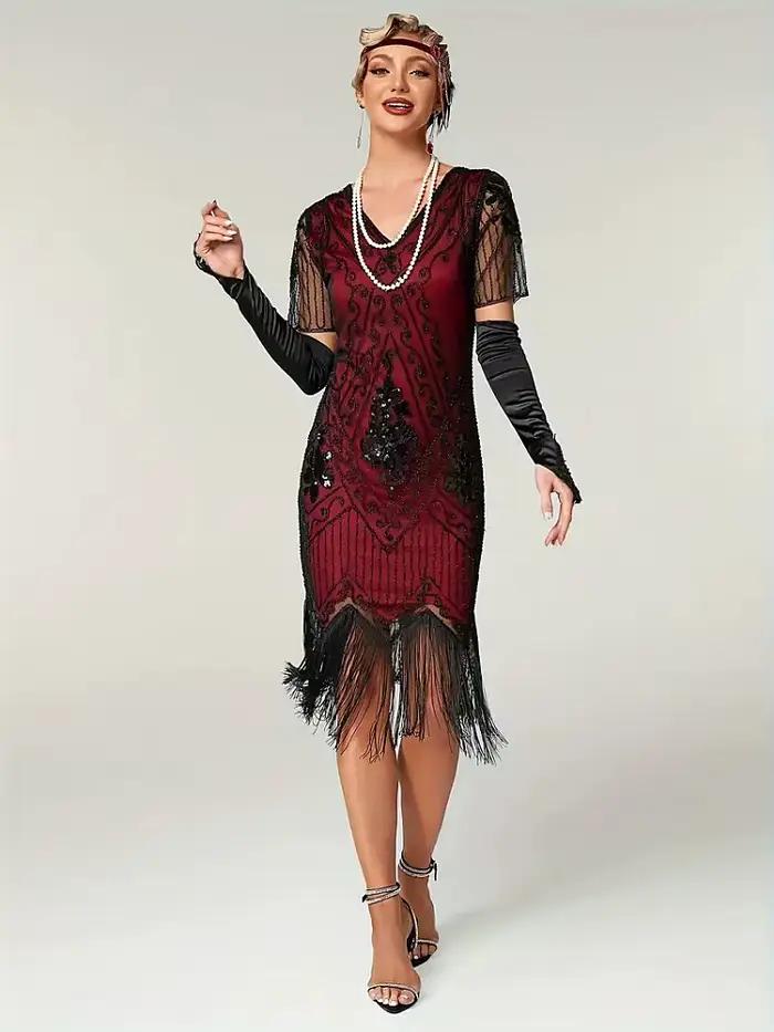 Robe à paillettes perlées embellie pour femmes