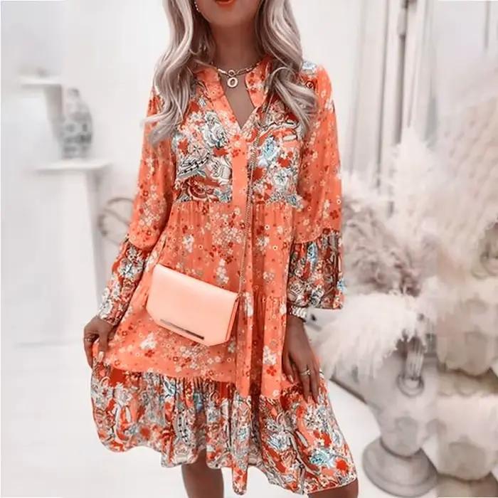 Robe trapèze imprimée à manches longues pour femmes