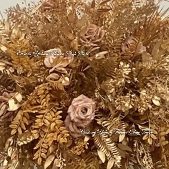 Boules de fleurs de rose dorées de luxe pour mariage, 90/80/70/60 cm, centre de table, accessoires, chemin de scène, décoration florale, accessoire de décoration