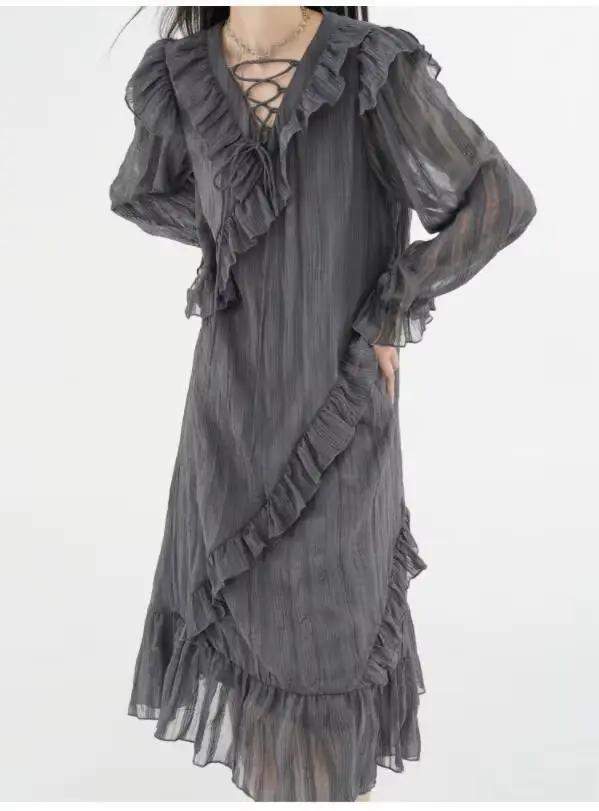 Robe longue de poupée grise pour femmes