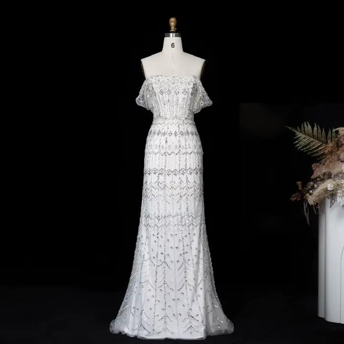 Sharon Said arabe blanc luxe dubaï sirène robe de soirée avec mancherons 2026 pour les femmes robes