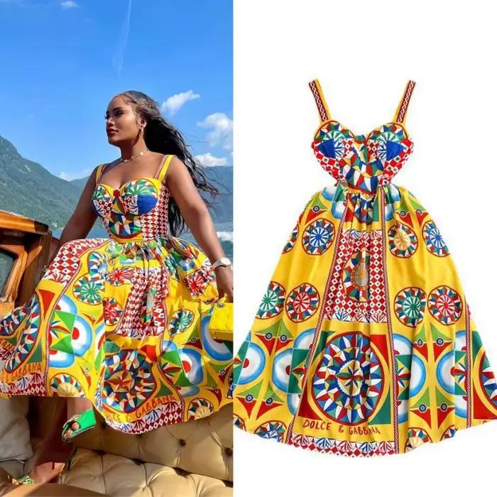 Robe longue vintage baroque sans bretelles pour les vacances à la plage