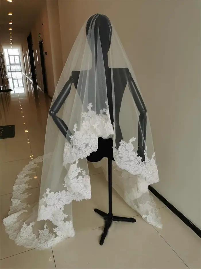 Voile de mariée long en dentelle polyester pour femmes occasions spéciales mariage cérémonie traditionnelle浪漫婚礼长蕾丝面纱女用婚纱配饰特殊场合结婚仪式传统