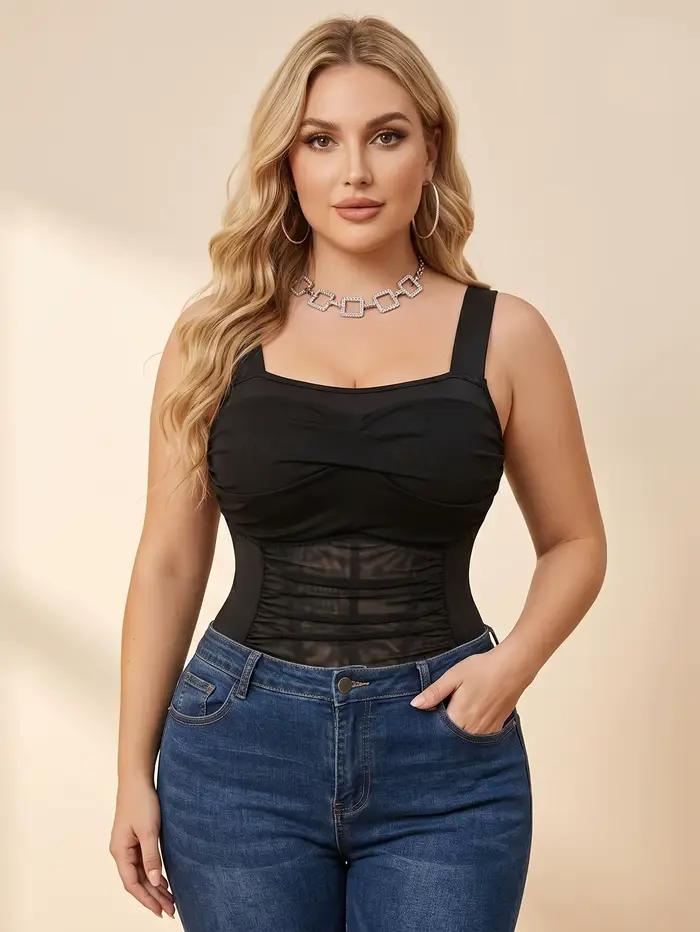 Body gainant grande taille à bretelles larges et empiècements en maille