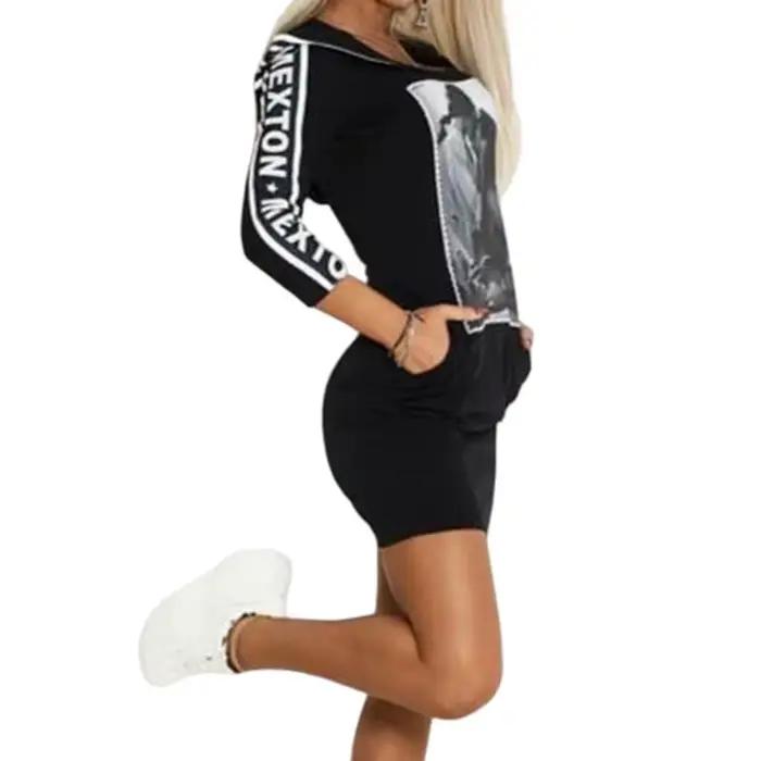 Vêtements pour femmes robes à la mode imprimé manches longues à capuche Mini