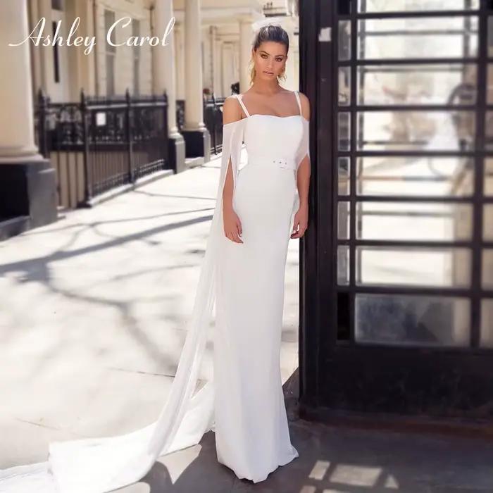 Ashley Carol-Robe de Mariée Sirène Élégante en Mousseline de Soie, Bretelles Spaghetti, Sans Bretelles, Simple, pour Patients, Quelle que soit la Robe de Mariée