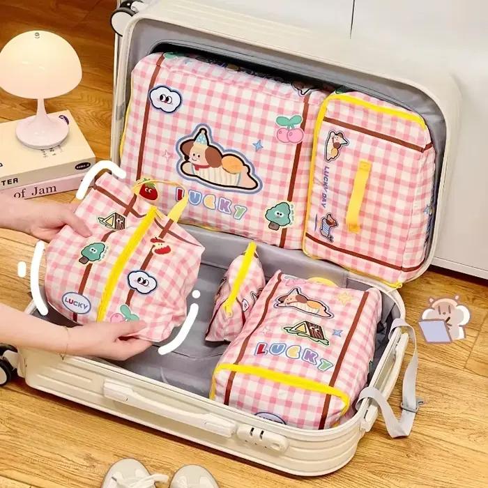 Sac de rangement de voyage de grande capacité, mignon, étanche, dessin animé, vêtements portables, sous-vêtements, chaussures, sac de rangement de bagages avec fermeture éclair