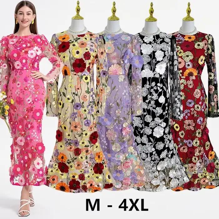 Robe longue sur mesure florale colorée brodée à la main