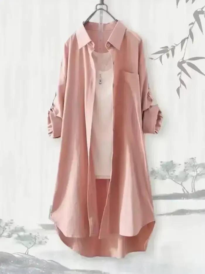Grande taille haut pour femme Blouses ample respirant Midi vêtements coréen chemises décontractées femmes Simple solide