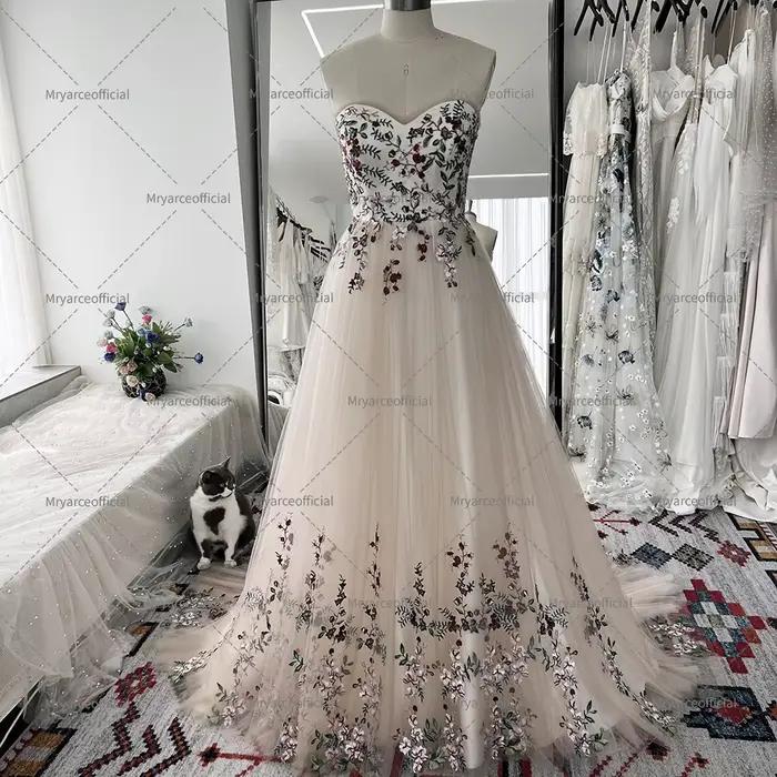 Mryarce robes de mariée de couleur florale chérie Corset dos doux Tulle une ligne robes de mariée