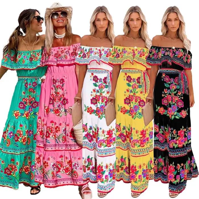 Robe traditionnelle ethnique à imprimé floral pour femmes
