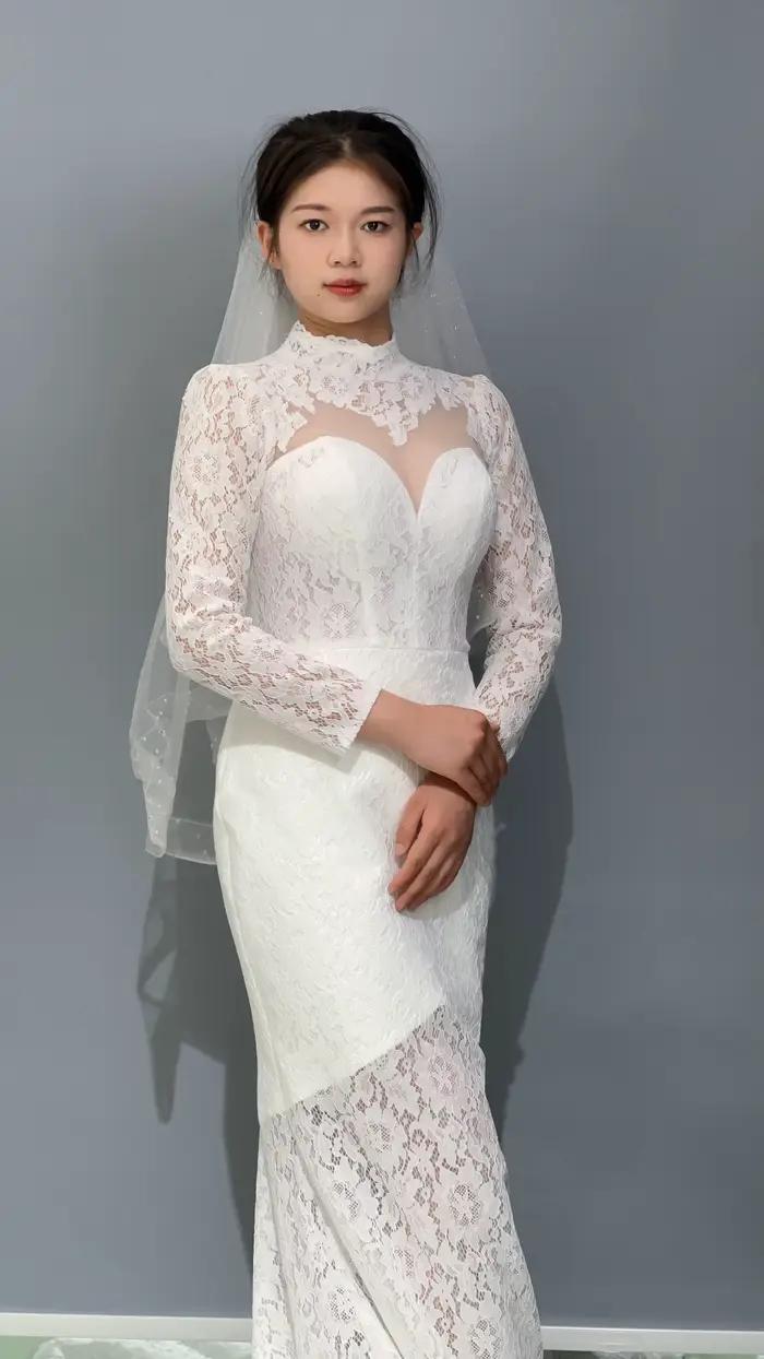 Kisswhite-Robes de mariée sirène en dentelle à col roulé