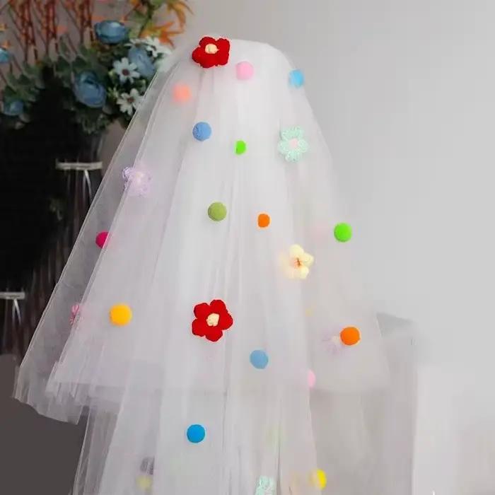 Voile de mariée en tulle à pompons 2026 avec clip