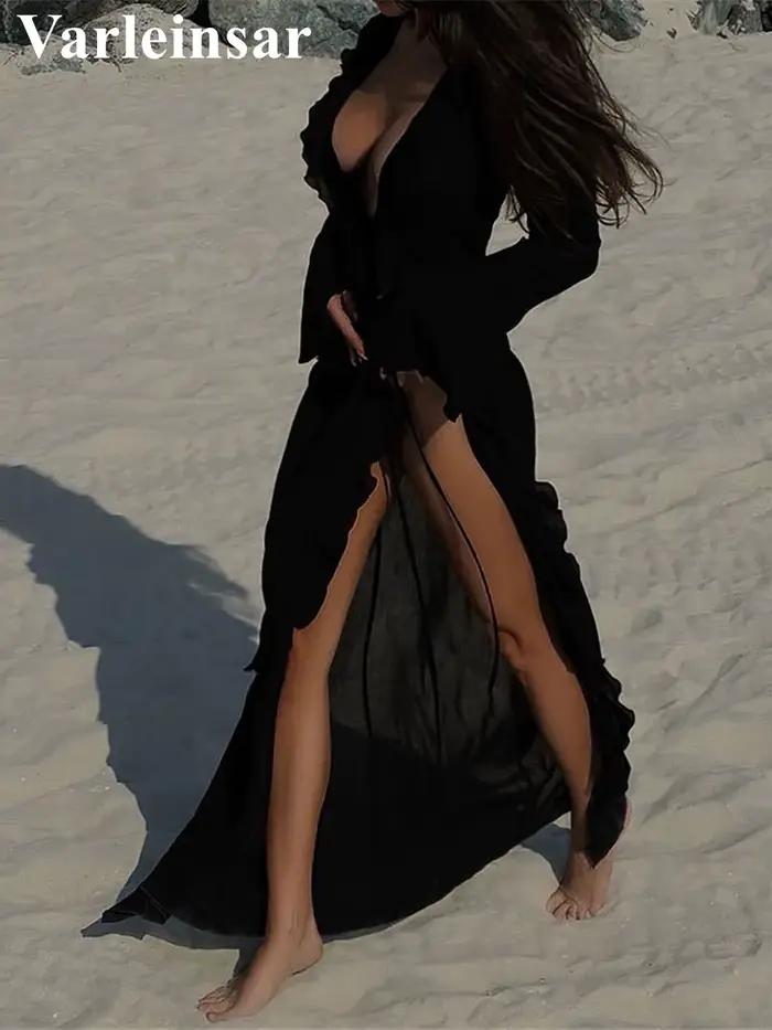Robe à volants et manches longues pour femmes